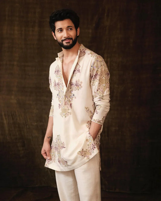 Ivory Embroidered Kurta pajama Set for Men