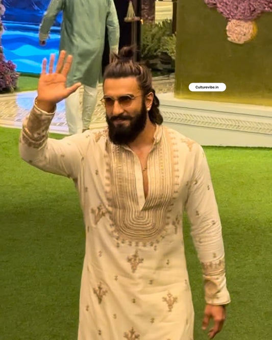 Ranveer Singh White Color Men's Kurta In With Embroidered Work