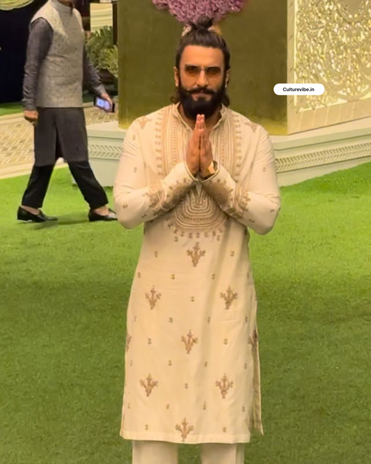 Ranveer Singh White Color Men's Kurta In With Embroidered Work