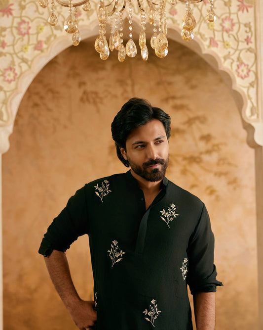 Royal Green Embroidered Work Kurta