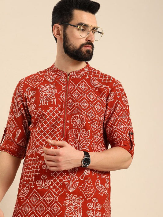 Men's Brown Bandhani Printed Kurta