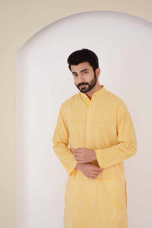 Yellow Stripe Printed Kurta