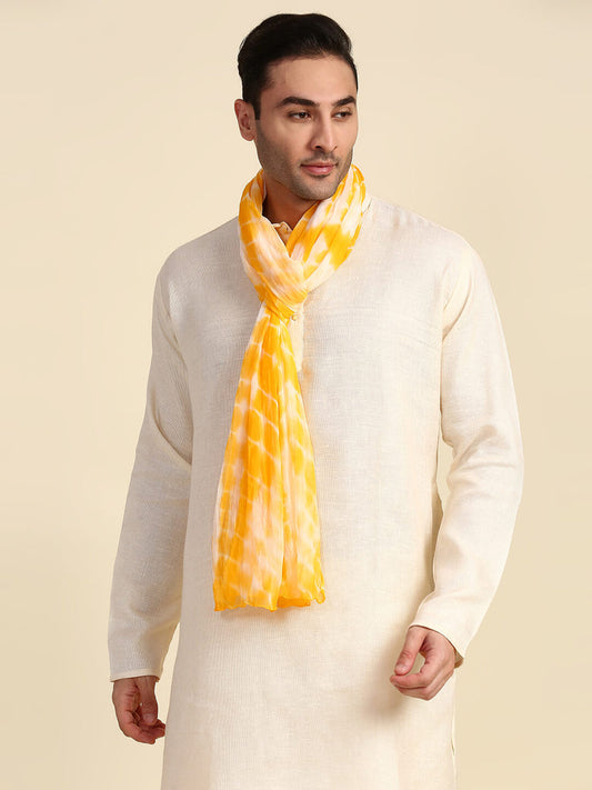 Men's Shibori Printed Yellow & White Dupatta for Kurta/Sherwani