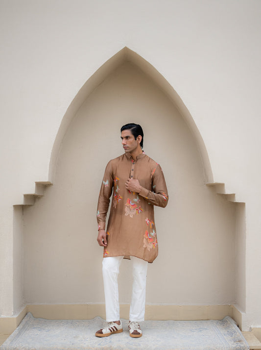 Brown Butterfly Printed Kurta