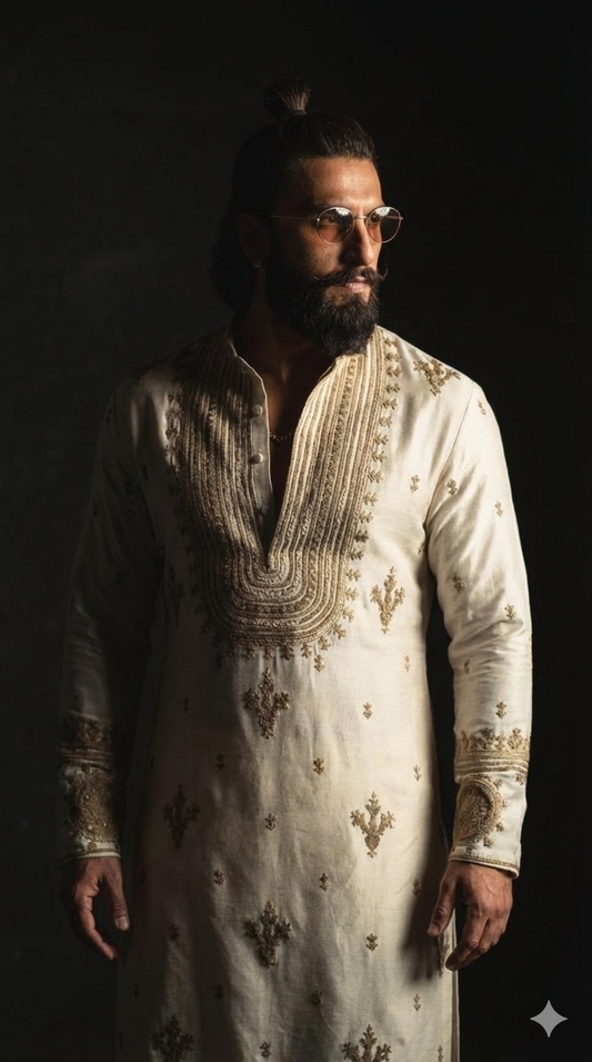 Ranveer Singh Men's Kurta In With Embroidered Work