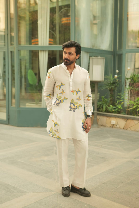 Men's Butterfly Printed Kurta