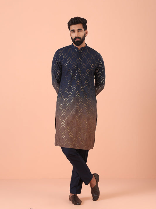 Men Brown Sequinned Kurta
