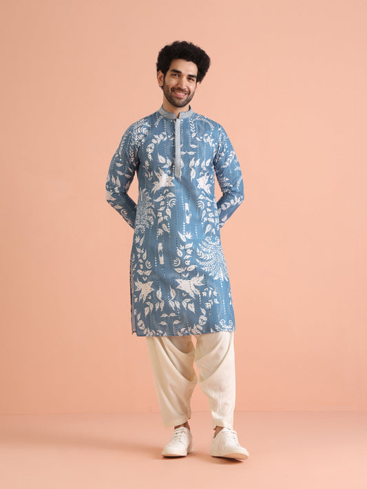 Men Blue Mirror work Kurta