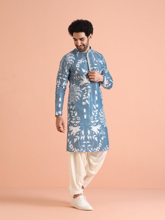 Men Blue Mirror work Kurta