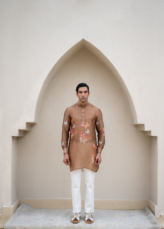 Brown Butterfly Printed Kurta