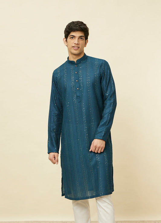 Midnight Blue Linear Patterned Kurta