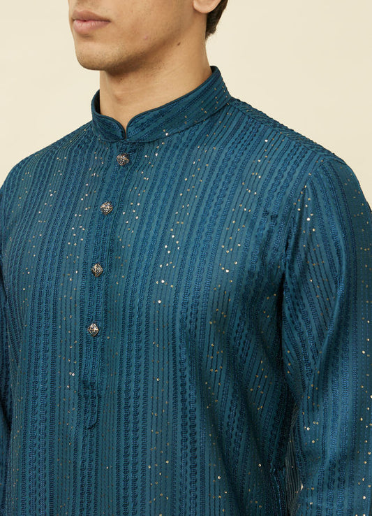 Midnight Blue Linear Patterned Kurta