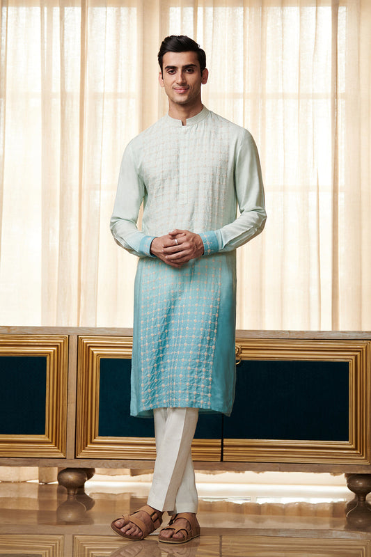 Periwinkle Salmon pink printed kurta