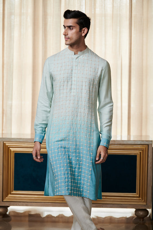 Periwinkle Salmon pink printed kurta