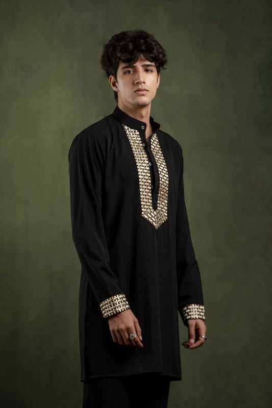 Neck Laced Black Kurta