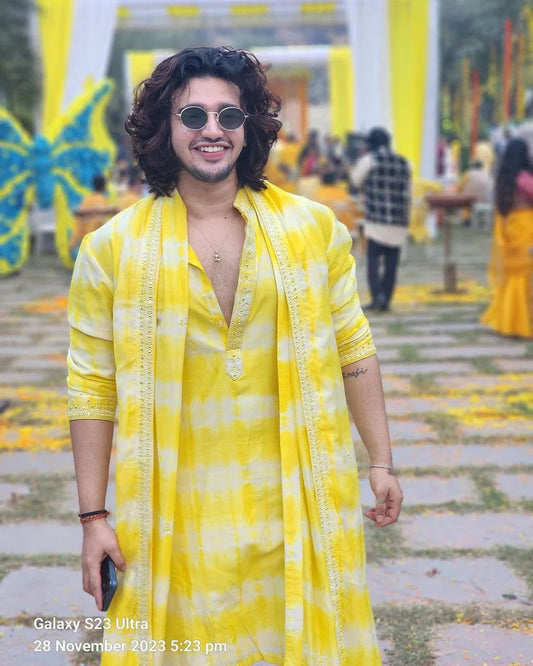 Yellow & White Printed Traditional Work Kurta