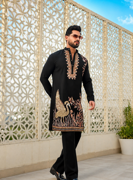 BLACK HEAVY KCREZY SEQUENCE EMBROIDERED KURTA SET
