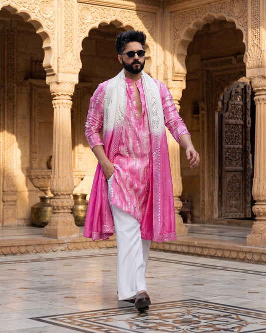 Pink Mirror Work Kurta pajama and dupatta set