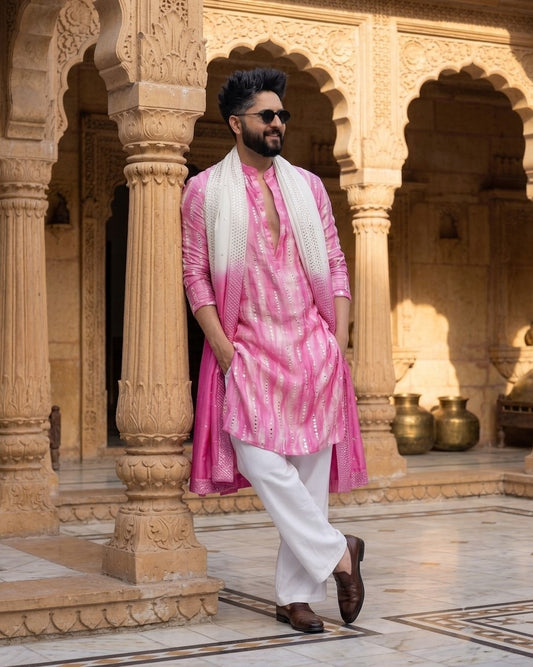 Pink Mirror Work Kurta pajama and dupatta set