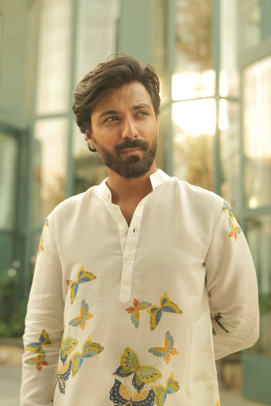 Men's Butterfly Printed Kurta