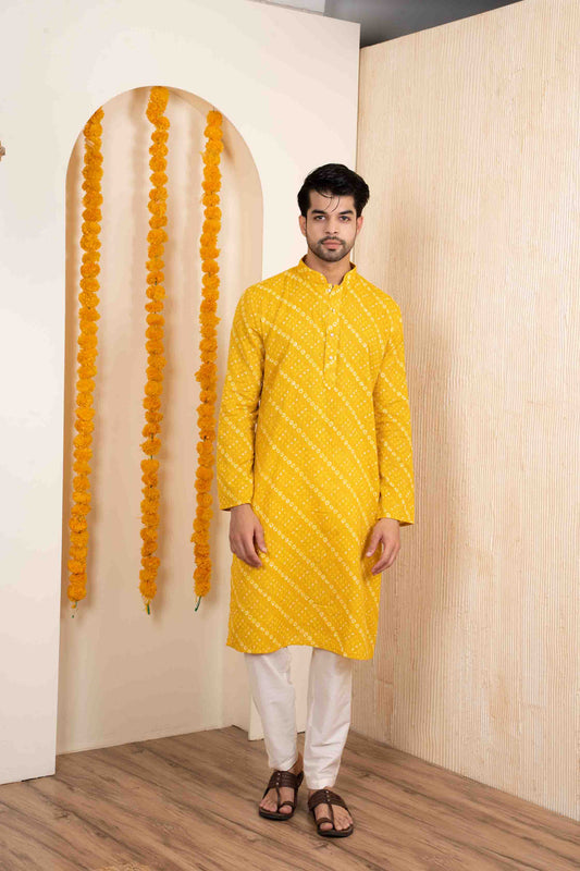 Yellow Bandhani  Printed  Kurta