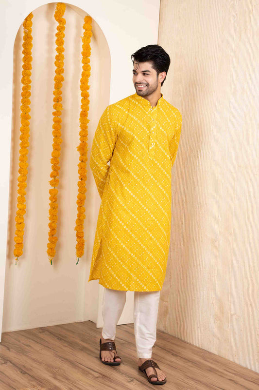 Yellow Bandhani  Printed  Kurta