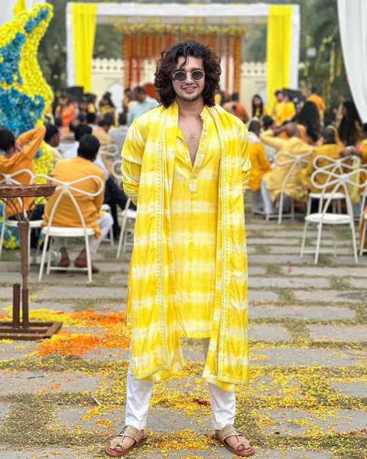 Yellow & White Printed Traditional Work Kurta